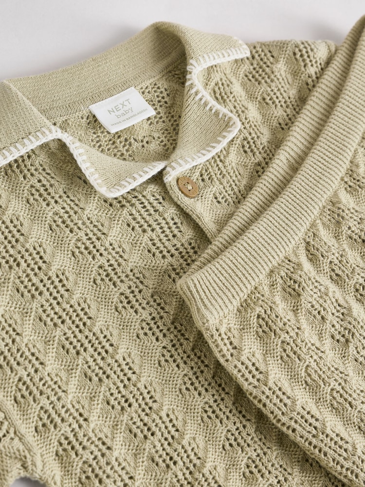 Sage Green Knitted Top and Short Baby Set (0mths-2yrs) - Image 8 of 10