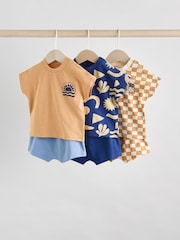 Navy/Rust Checkerboard Baby Tops and Shorts Set 6 Piece - Image 1 of 14