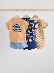 Navy/Rust Checkerboard Baby Tops and Shorts Set 6 Piece - Image 2 of 14