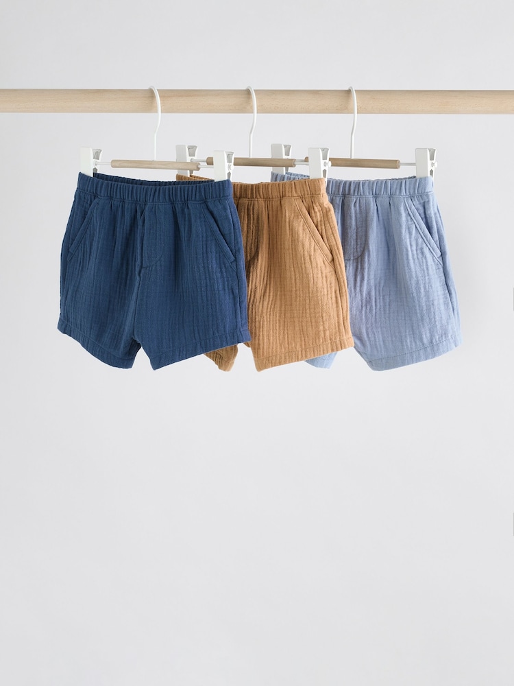 Blue/Brown Jersey 100% Cotton Baby Shorts 3 Pack - Image 1 of 11