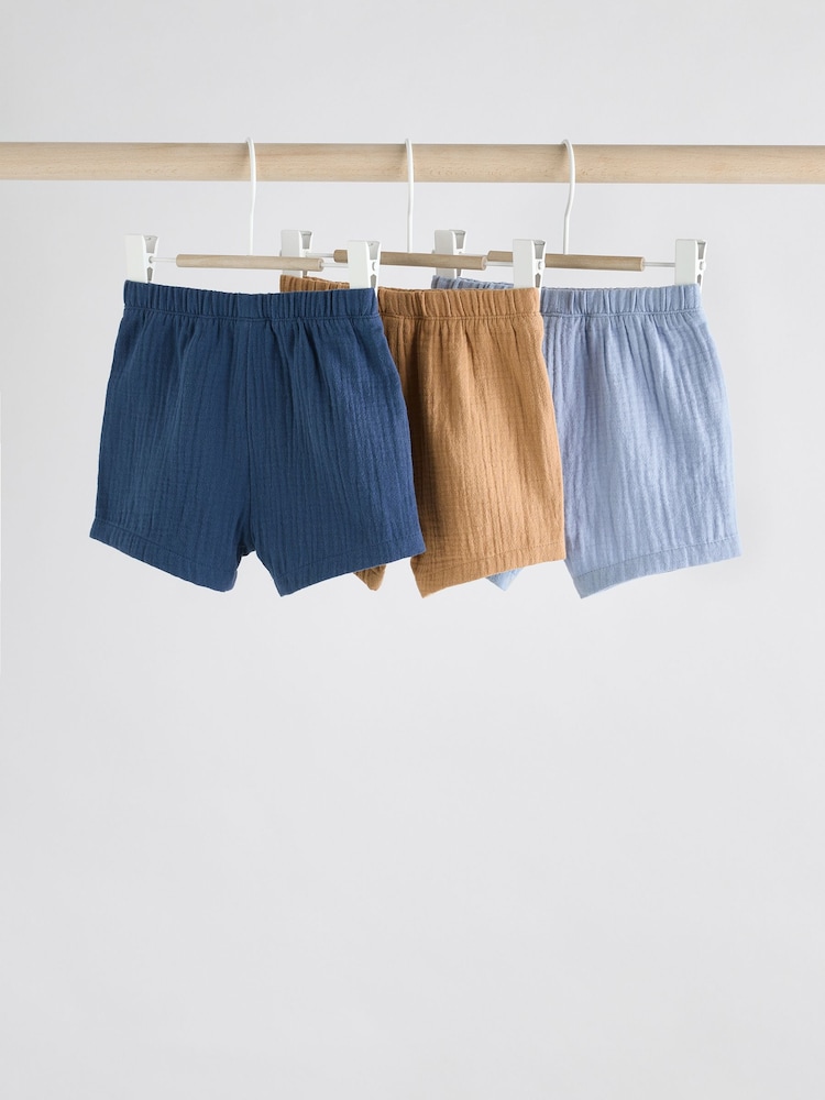 Blue/Brown Jersey 100% Cotton Baby Shorts 3 Pack - Image 2 of 11
