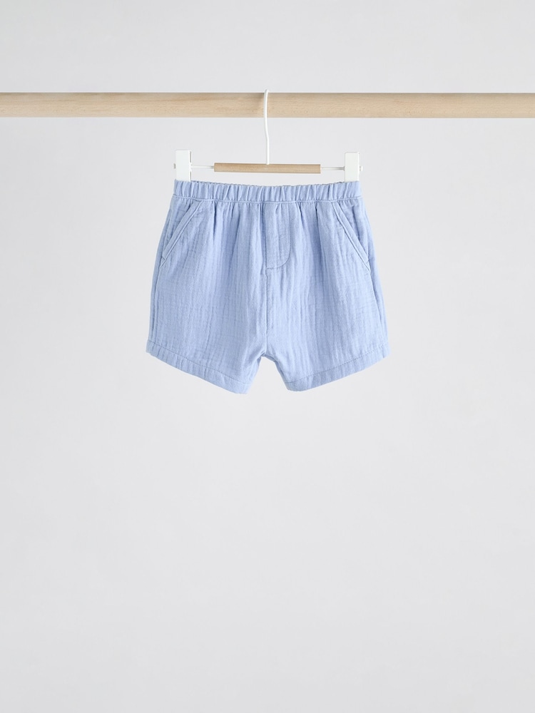 Blue/Brown Jersey 100% Cotton Baby Shorts 3 Pack - Image 6 of 11