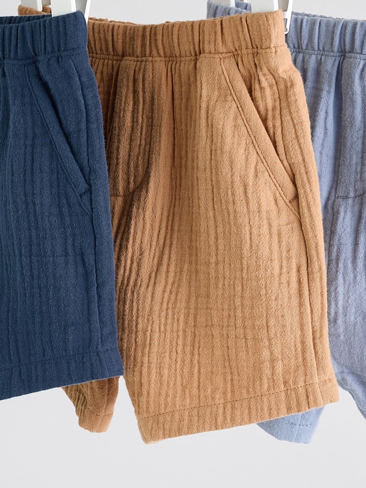 Blue/Brown Jersey 100% Cotton Baby Shorts 3 Pack - Image 7 of 11
