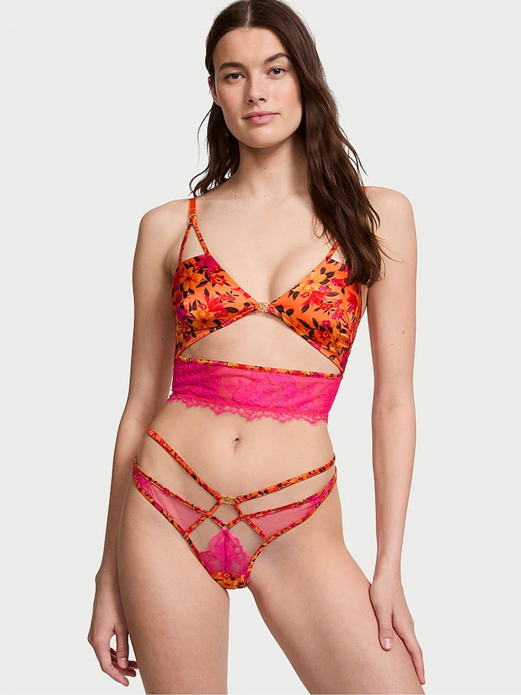 Victoria's Secret Sunset Orange Tropical Print Corset Bra Top - Image 1 of 5