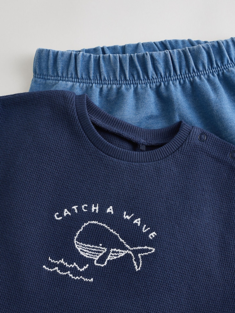 Bleu marine motif baleine - Ensemble 2 pièces haut et pantalon bébé - Image 8 of 11