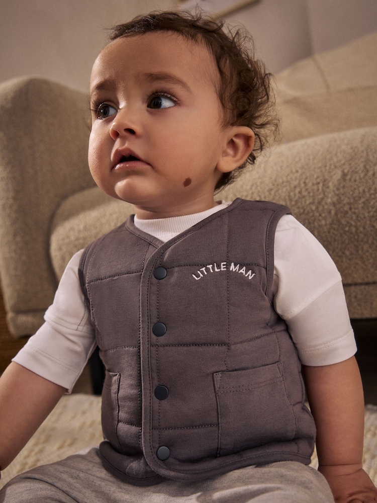 Charcoal Grey Baby Gilet and Joggers 3 Piece Set - Image 3 of 3