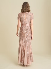 Gina Bacconi Gold Monique Embroidered Sequin Godet Maxi Dress - Image 5 of 7