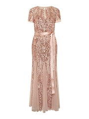 Gina Bacconi Gold Monique Embroidered Sequin Godet Maxi Dress - Image 7 of 7
