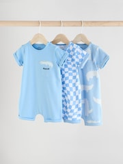 Blue/White Baby Rompers 3 Pack - Image 1 of 11
