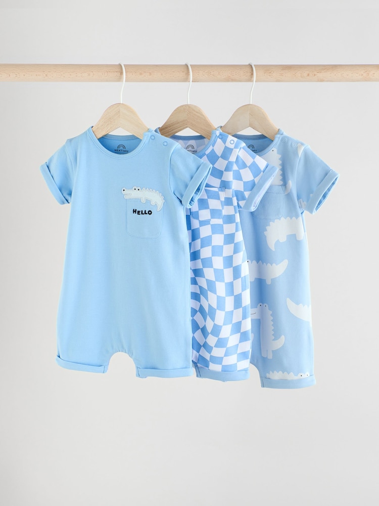 Blue/White Baby Rompers 3 Pack - Image 1 of 11