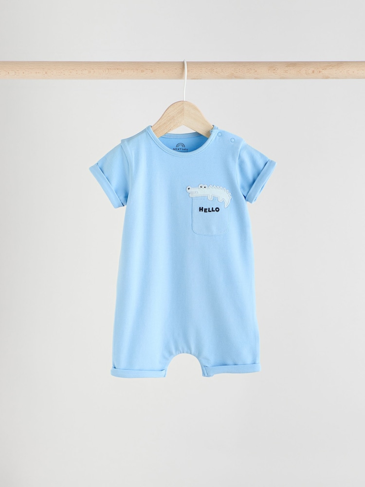 Blue/White Baby Rompers 3 Pack - Image 3 of 11
