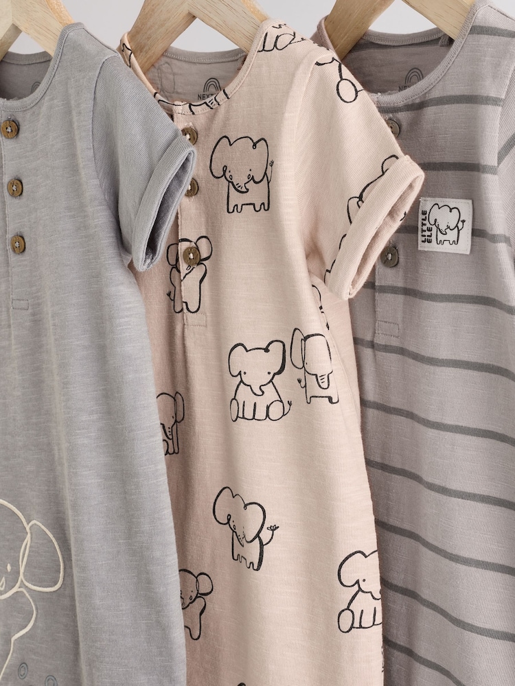 Neutral Elephant Baby Rompers 3 Pack - Image 7 of 11