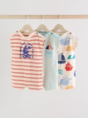 Blue/White Baby 100% Cotton Rompers 3 Pack - Image 1 of 11