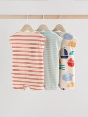 Blue/White Baby 100% Cotton Rompers 3 Pack - Image 2 of 11