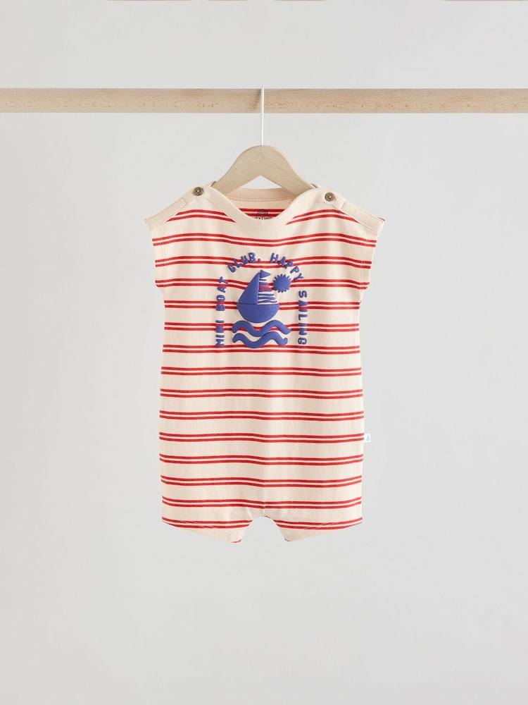 Blue/White Baby 100% Cotton Rompers 3 Pack - Image 3 of 11