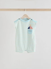 Blue/White Baby 100% Cotton Rompers 3 Pack - Image 5 of 11
