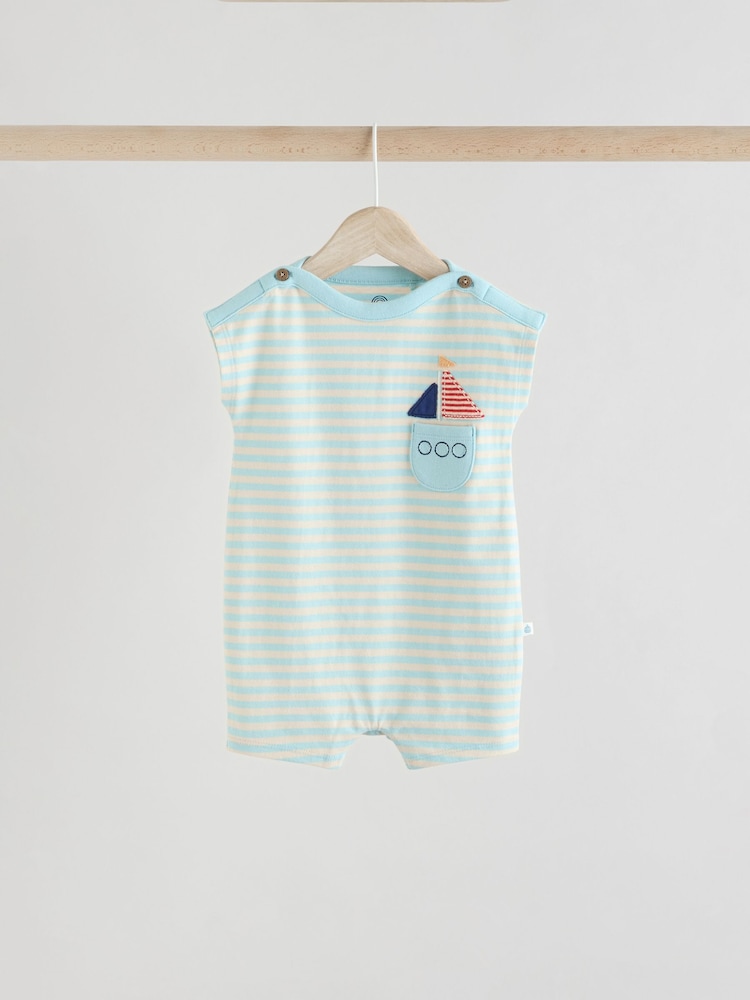 Blue/White Baby 100% Cotton Rompers 3 Pack - Image 5 of 11