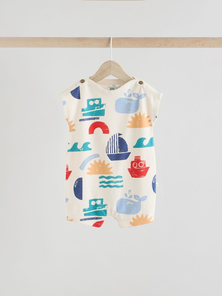 Blue/White Baby 100% Cotton Rompers 3 Pack - Image 6 of 11