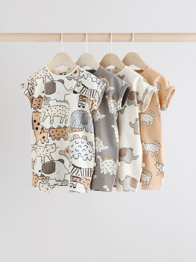 Black/White 100% Cotton Baby Rompers 4 Pack - Image 1 of 1