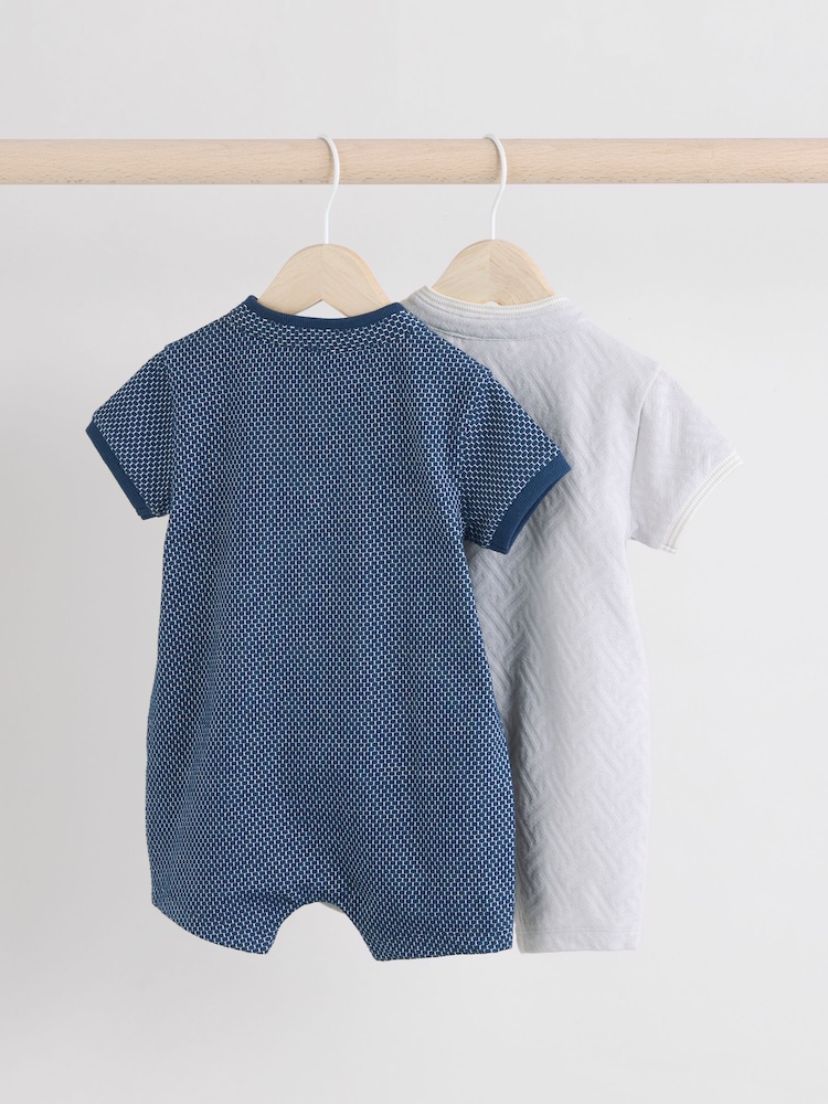 Navy/Grey Textured Baby Rompers 2 Pack - Image 4 of 9