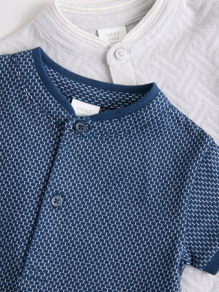 Navy/Grey Textured Baby Rompers 2 Pack - Image 6 of 9