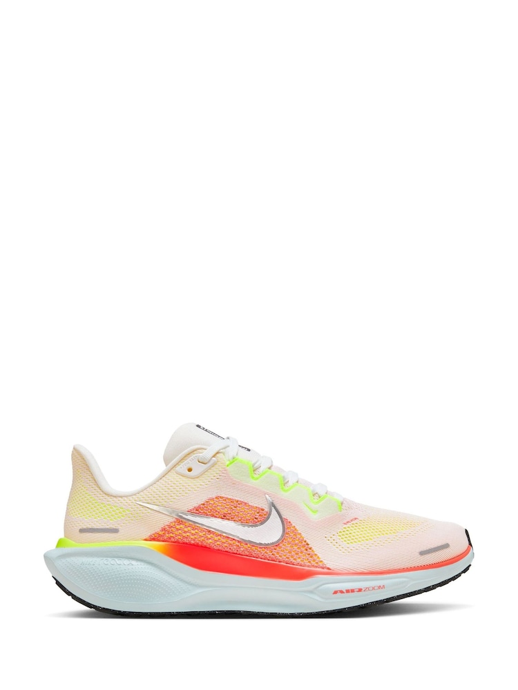 Nike White/Lemon Pegasus 41 Road Running Trainers - Image 2 of 11