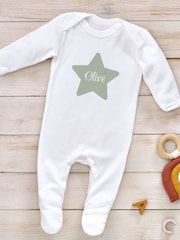 Little Years Personalised Star 100% Cotton White Sleepsuit - Image 3 of 4
