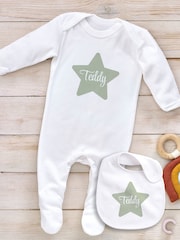 Little Years Personalised Star 100% Cotton White Sleepsuit - Image 4 of 4
