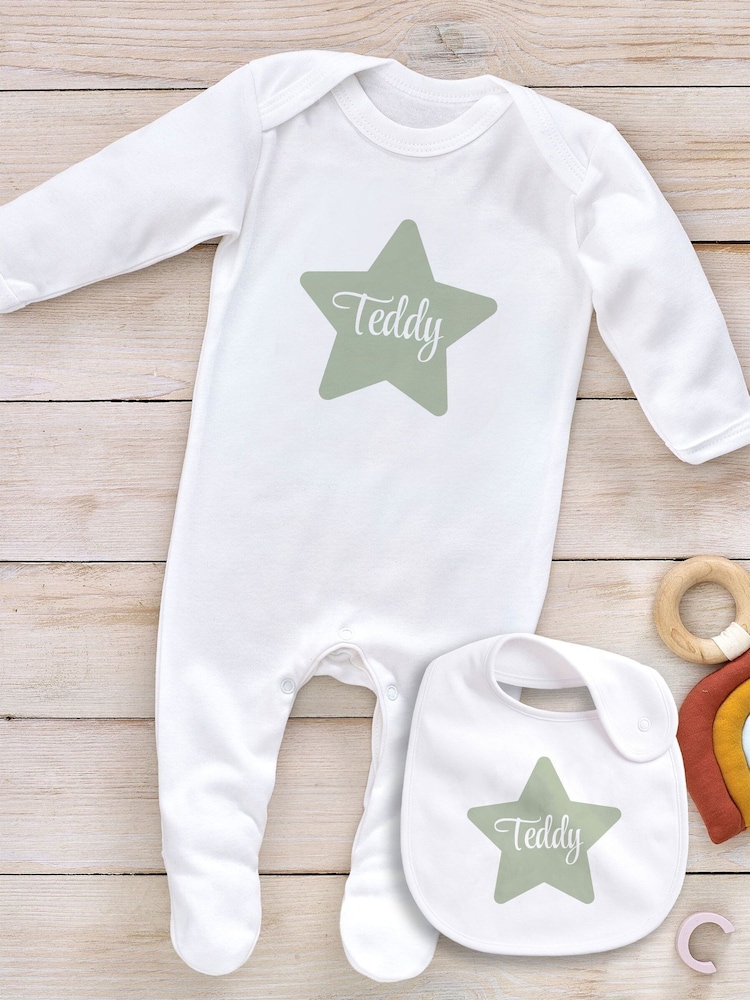 Little Years Personalised Star 100% Cotton White Sleepsuit - Image 4 of 4