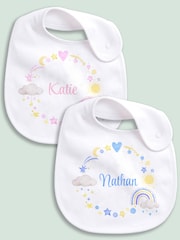 Little Years Personalised Heart and Rainbows 100% Cotton White Bib - Image 1 of 4