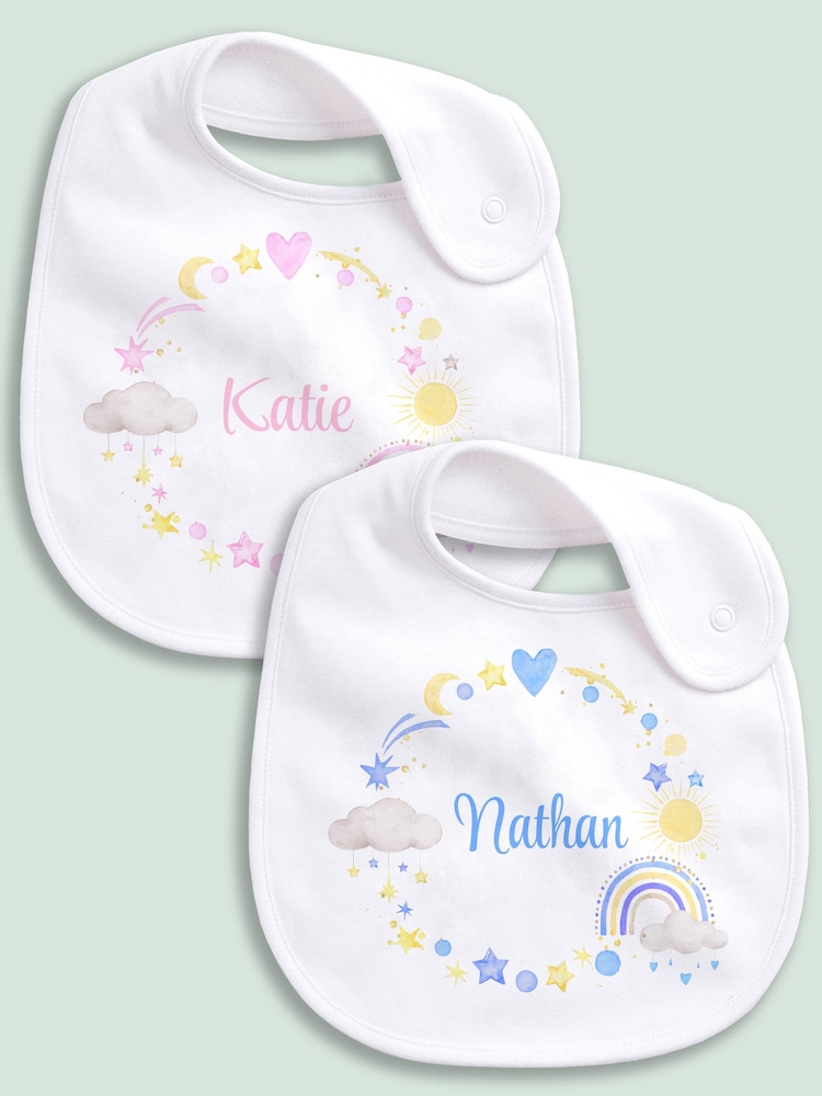 Little Years Personalised Heart and Rainbows 100% Cotton White Bib - Image 1 of 4
