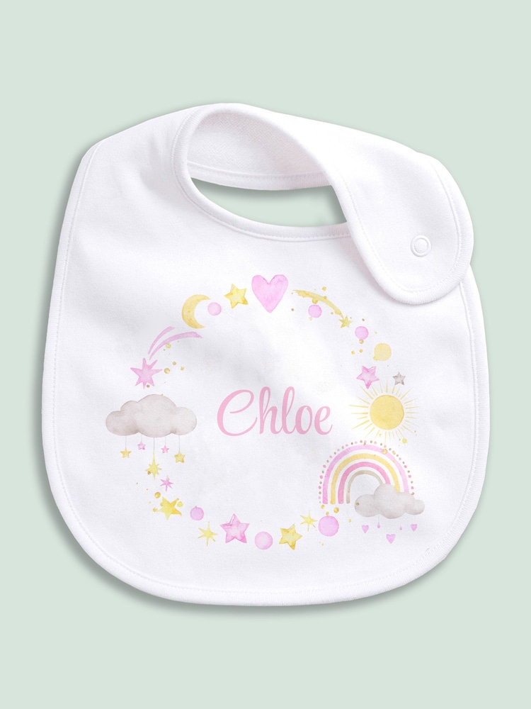Little Years Personalised Heart and Rainbows 100% Cotton White Bib - Image 2 of 4