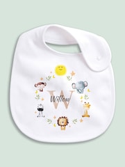 Little Years Personalised Cute Animal Print 100% Cotton White Bib - Image 1 of 4