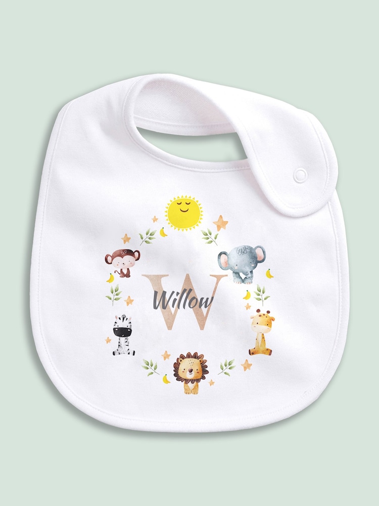 Little Years Personalised Cute Animal Print 100% Cotton White Bib - Image 1 of 4