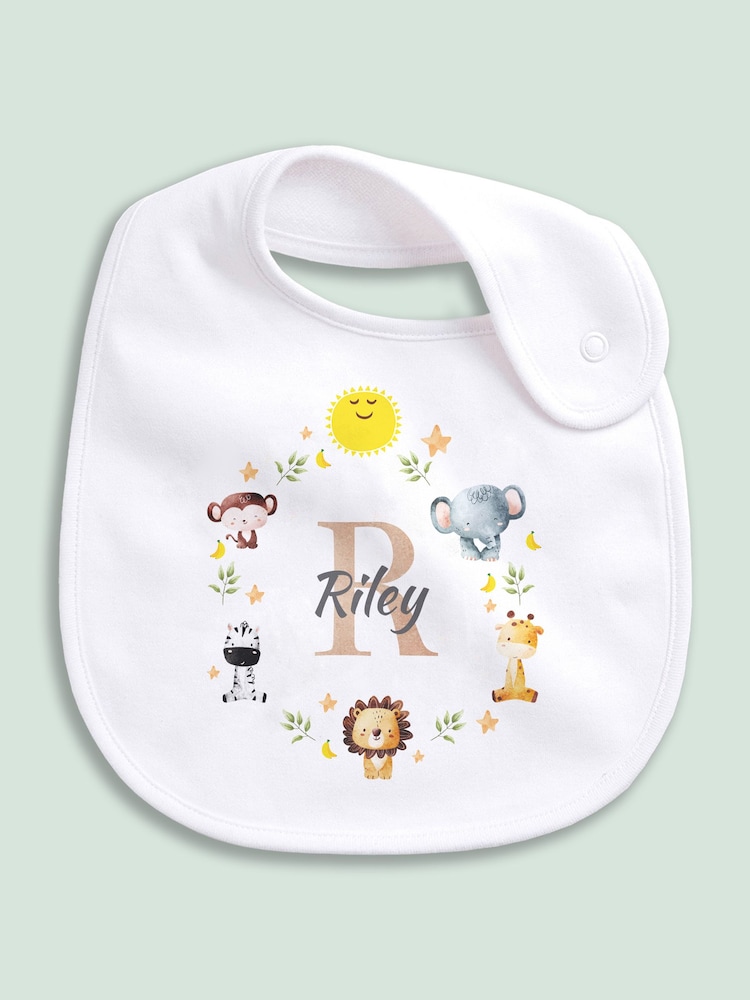 Little Years Personalised Cute Animal Print 100% Cotton White Bib - Image 2 of 4