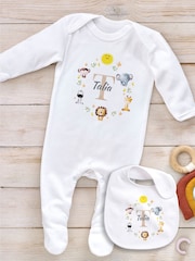 Little Years Personalised Cute Animal Print 100% Cotton White Bib - Image 4 of 4