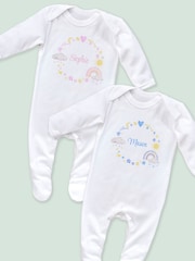 Little Years Personalised Heart & Rainbows 100% Cotton White Sleepsuit - Image 1 of 4