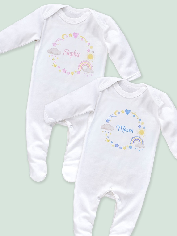Little Years Personalised Heart & Rainbows 100% Cotton White Sleepsuit - Image 1 of 4