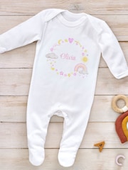 Little Years Personalised Heart & Rainbows 100% Cotton White Sleepsuit - Image 3 of 4