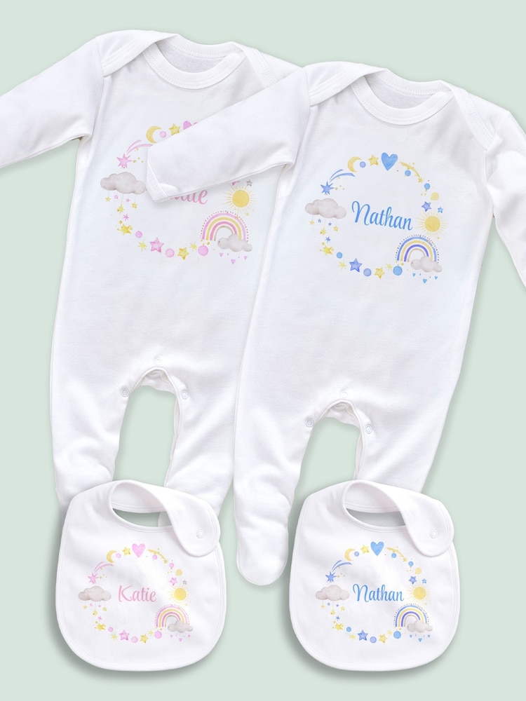 Little Years Personalised Heart & Rainbows 100% Cotton White Sleepsuit - Image 4 of 4