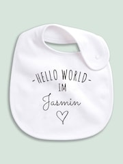 Little Years Personalised Hello World 100% Cotton White Bib - Image 1 of 4