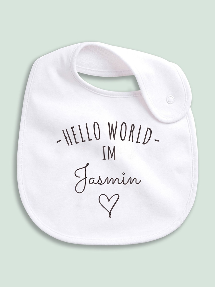 Little Years Personalised Hello World 100% Cotton White Bib - Image 1 of 4