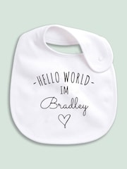 Little Years Personalised Hello World 100% Cotton White Bib - Image 2 of 4