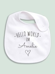 Little Years Personalised Hello World 100% Cotton White Bib - Image 3 of 4