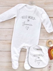 Little Years Personalised Hello World 100% Cotton White Bib - Image 4 of 4
