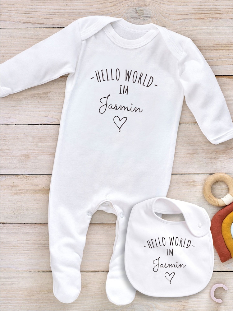 Little Years Personalised Hello World 100% Cotton White Bib - Image 4 of 4