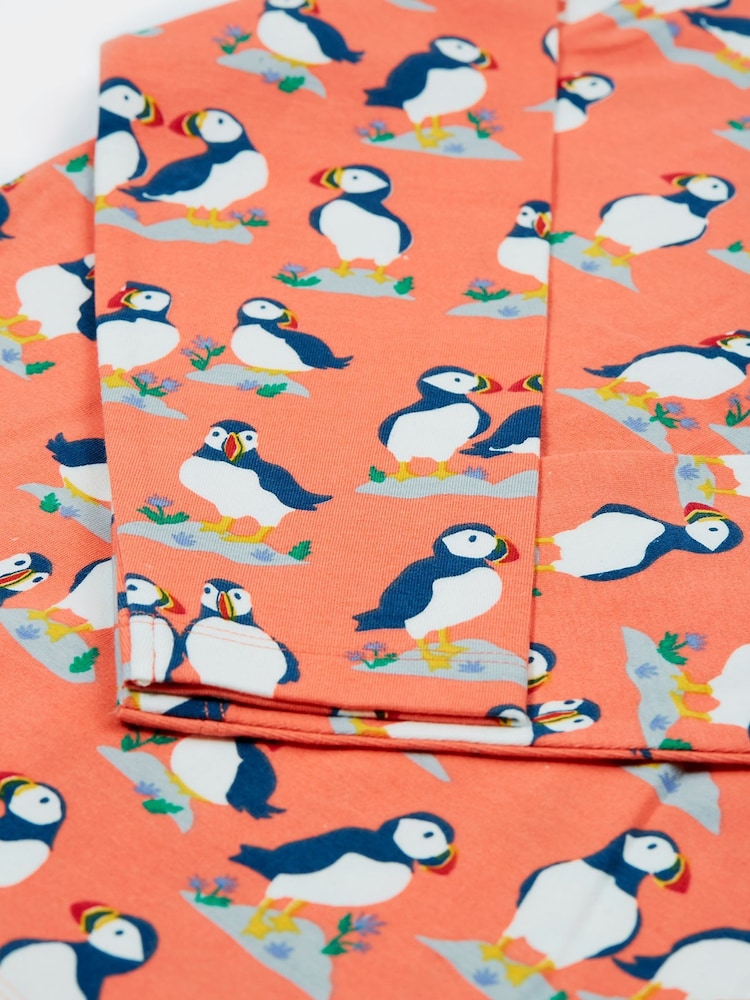 Frugi Girls Orange All Over Print Puffin Top - Image 2 of 3