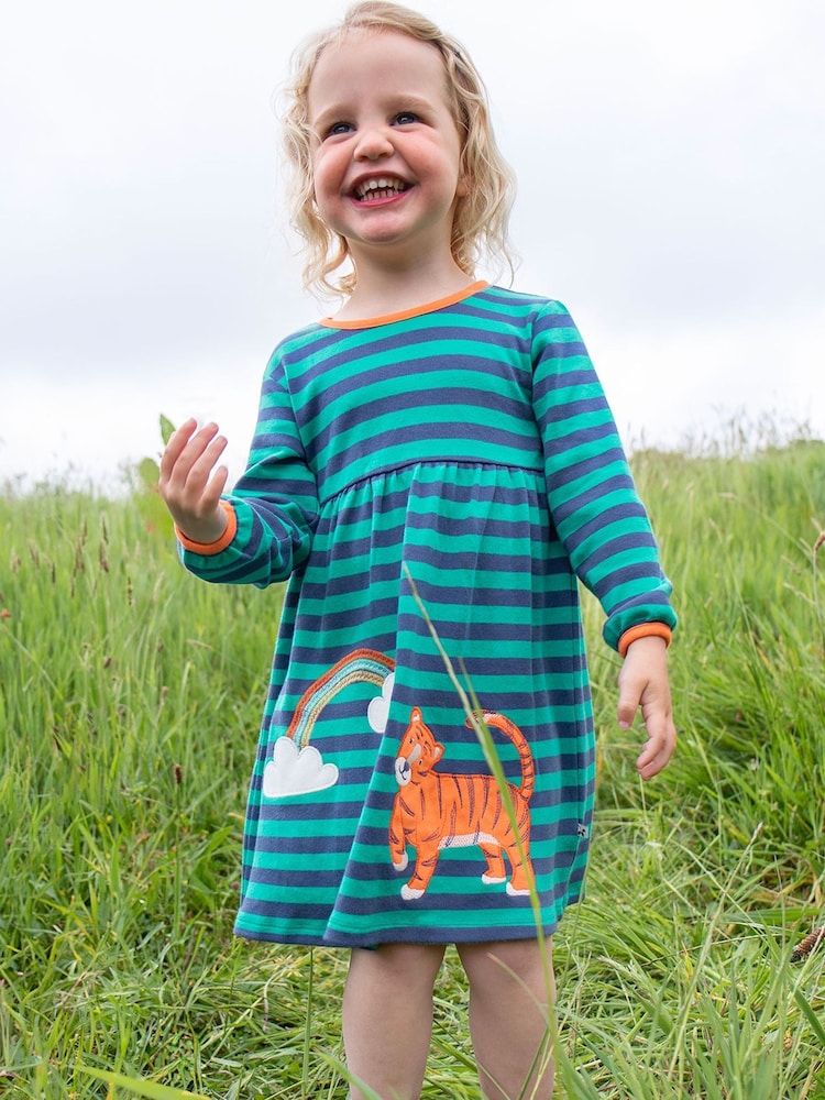 Frugi Green Striped Tiger Dress - Imagen 1 de 5