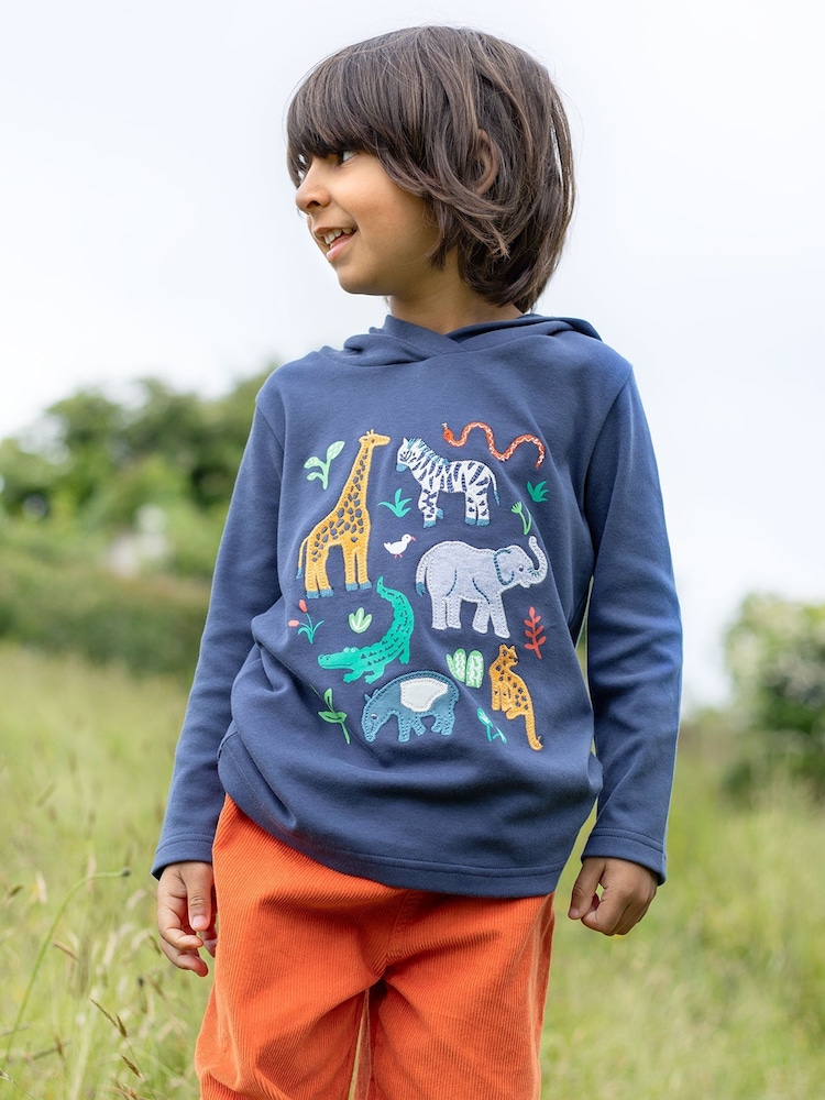 هودي مزين برسمة حيوانات من تشكيلة الأزرق للأولاد من Frugi - صورة 1 من 4 هودي مزين برسمة حيوانات من تشكيلة الأزرق للأولاد من Frugi - صورة 1 من 4