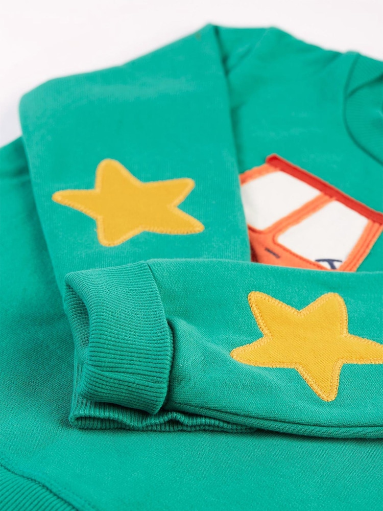 Suéter verde fácil de poner con tractor de Frugi - Imagen 4 de 4